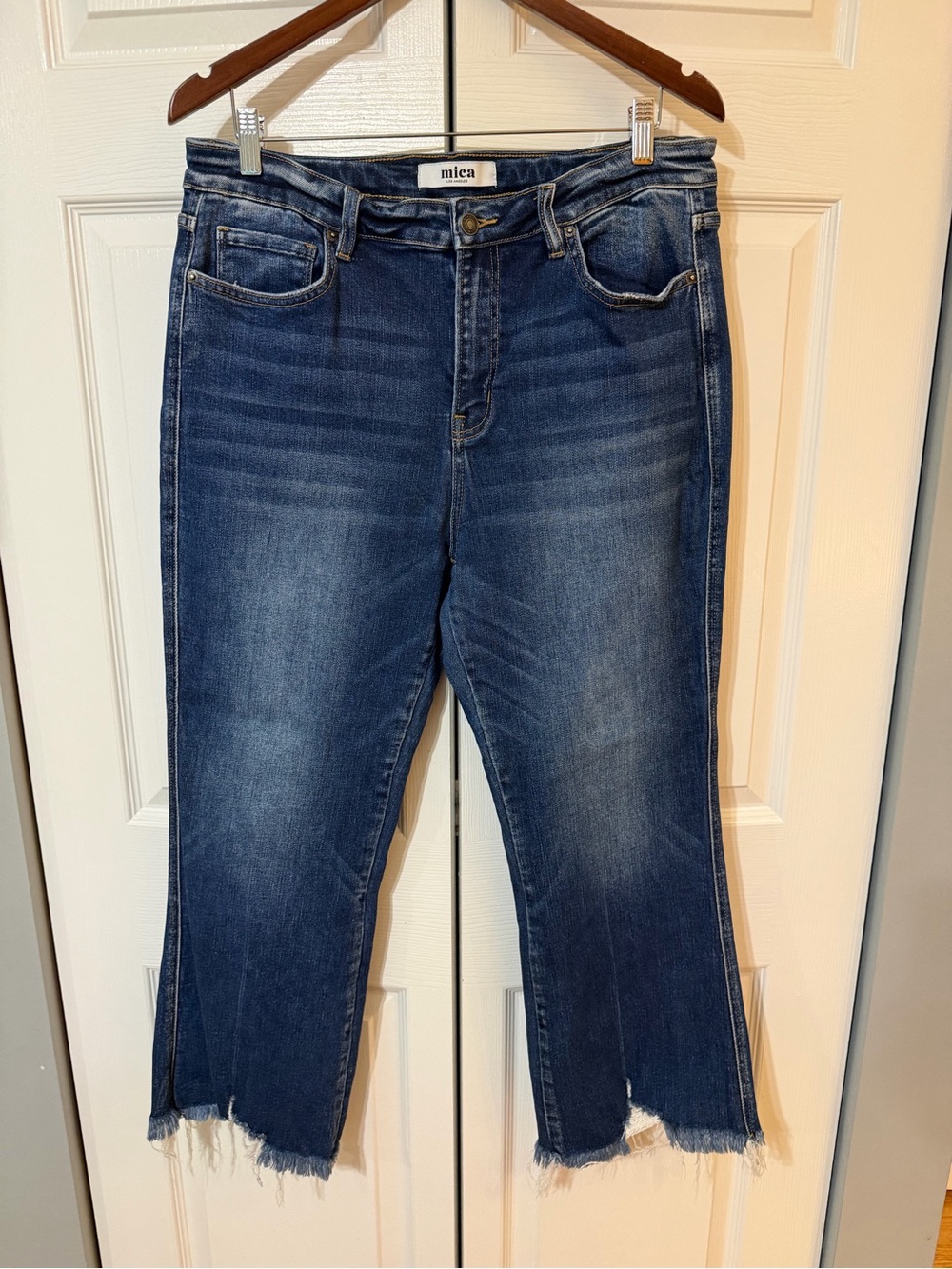 Mica Women's Cropped Raw-Hem Jeans in Dark Blue